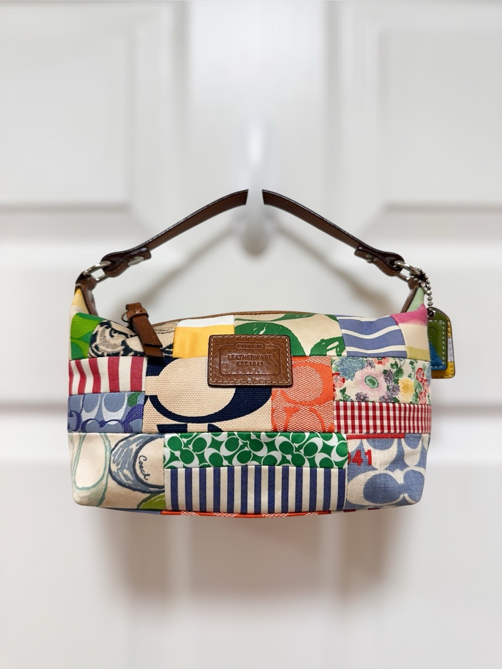 Coach Multicolor Patchwork Accessory Pouch Clutch Canvas Leather Y2K